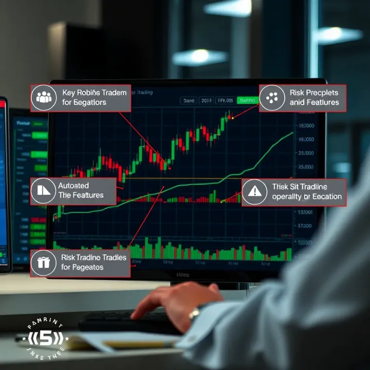 Key Features and Risk Indicators of Automated Trading Systems Illustration of automated trading system interface with highlighted key features and risk indicators
