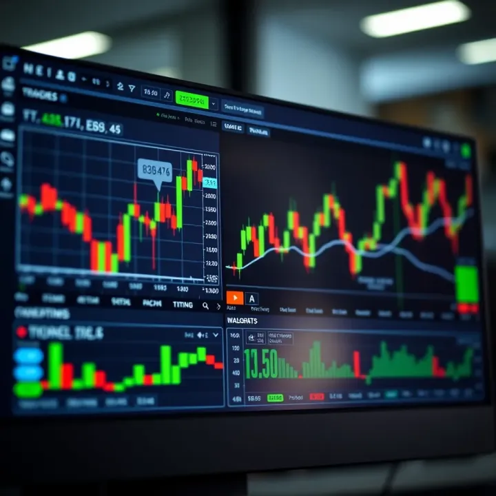 Dashboard of a trading platform showing various market charts and real-time data