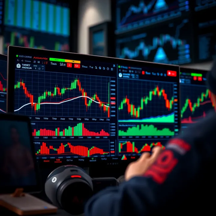 Interactive trading platform dashboard displaying market charts and real-time data for active traders