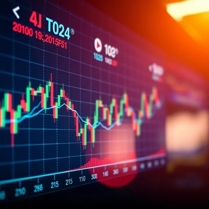 Stock Price Movements and Trading Indicators Graph displaying fluctuating stock prices with trading indicators overlayed
