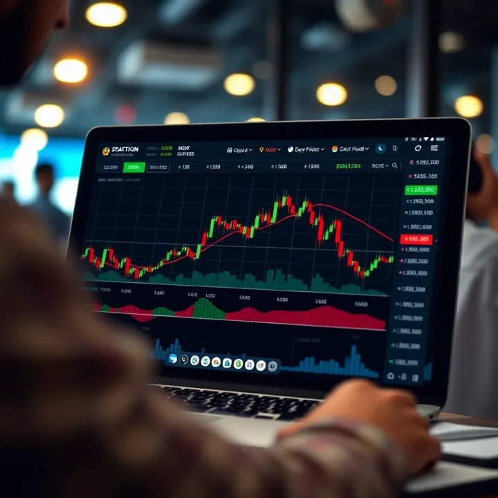 Binary options demo account trading interface showing charts and virtual funds