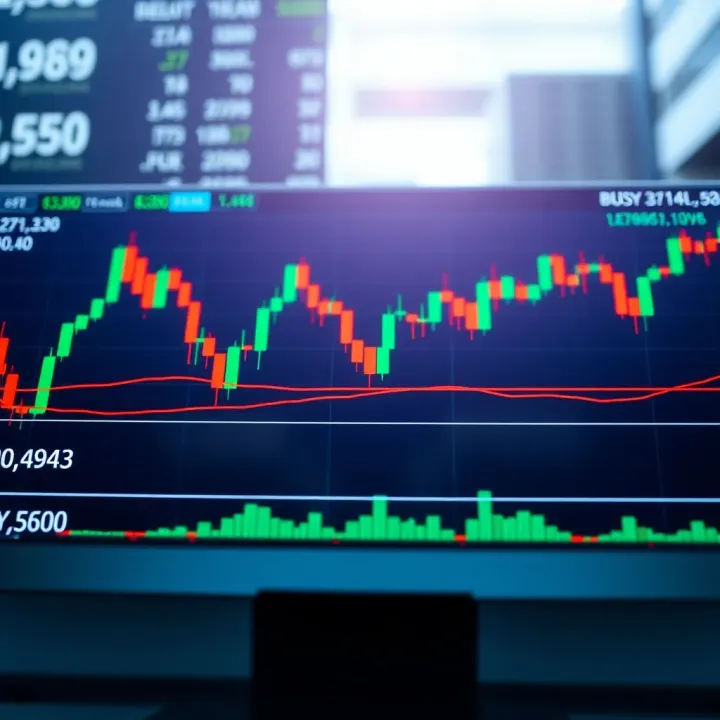 Illustration showing the concept of binary options with financial charts and buy/sell signals