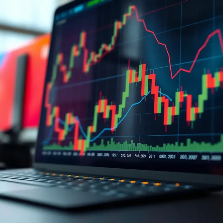 Graph displaying binary options market trends with candlestick patterns and financial data