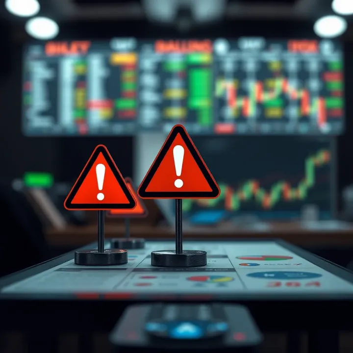 Visual representation of risks and rewards in binary options investment with warning symbols