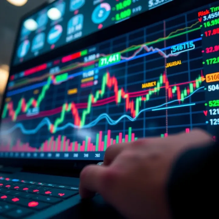 Graph displaying risk management metrics and technical indicators for binary options trading automation