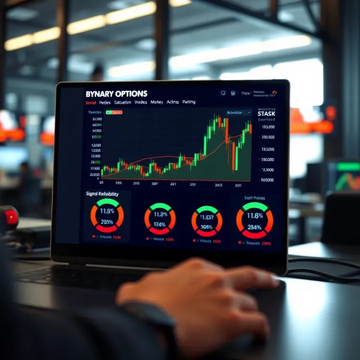 Binary options signal verification interface showing market trends and signal reliability indicators