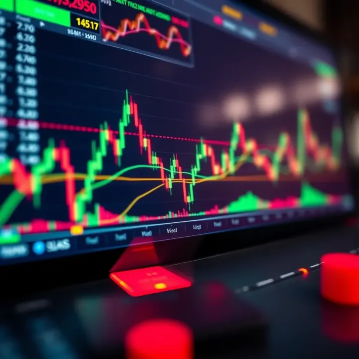Graph showing binary options trading charts with highlighted key data points