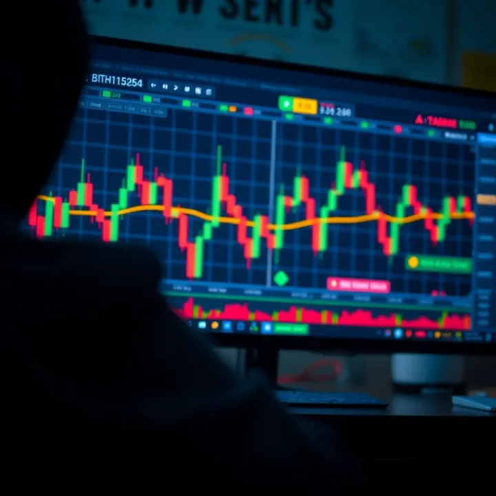 Illustration of a digital trading platform showing binary options charts and data
