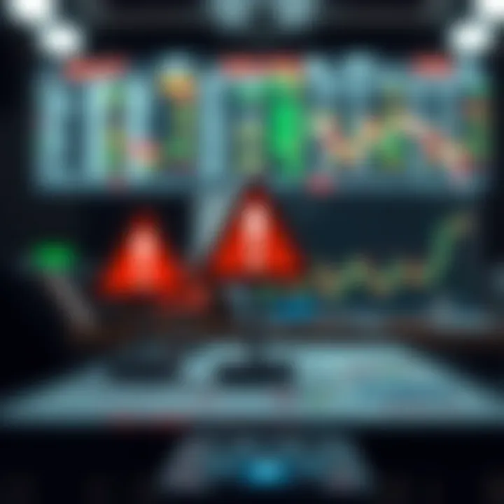 Visual representation of risks and rewards in binary options investment with warning symbols