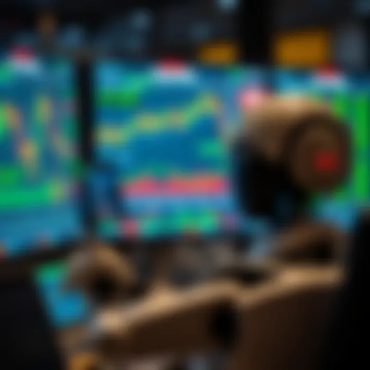 Digital interface displaying binary options trading charts and automated robot signals