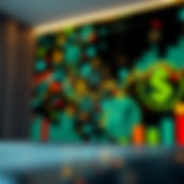 Creative wallpaper design featuring abstract financial icons and trading symbols