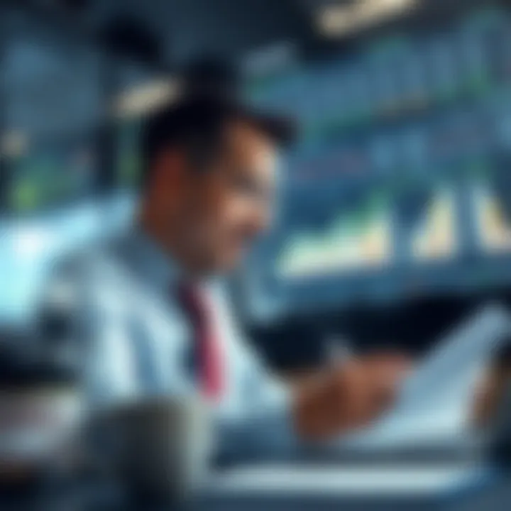 Businessperson analyzing financial data and using tools to mitigate financial risks