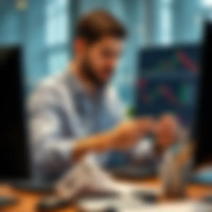 Investor comparing features and risks of various binary options platforms on a computer