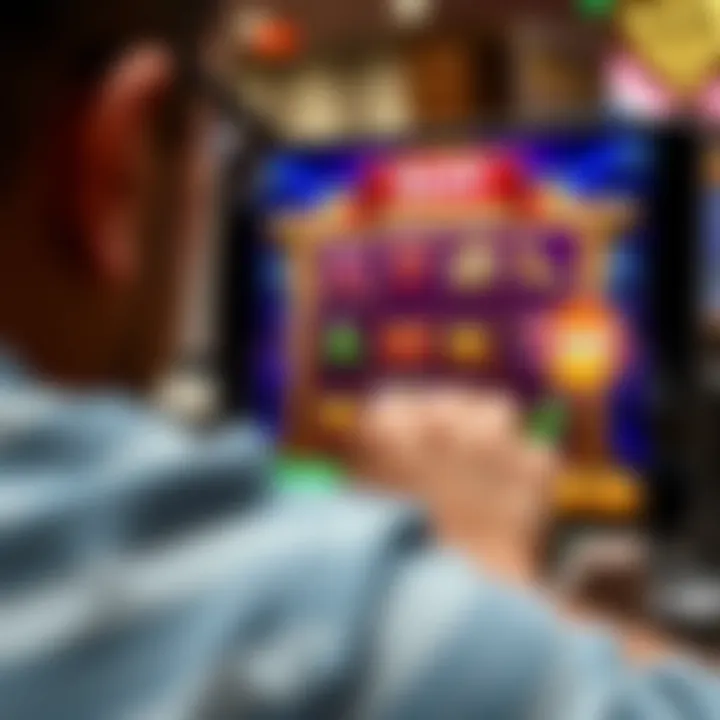 User interacting with slot game on digital device highlighting features of demo account