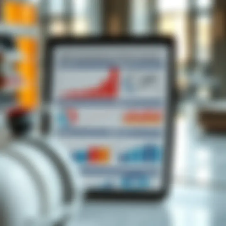 Illustration showing a detailed market analysis report with graphs and charts on a digital device