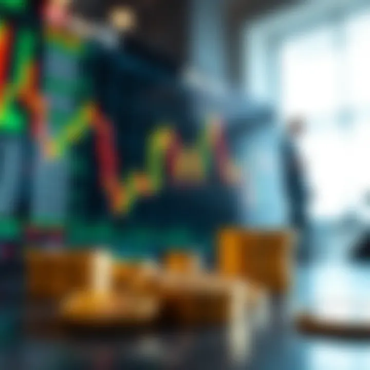 Illustration of binary options trading concept with digital graph and investment symbols