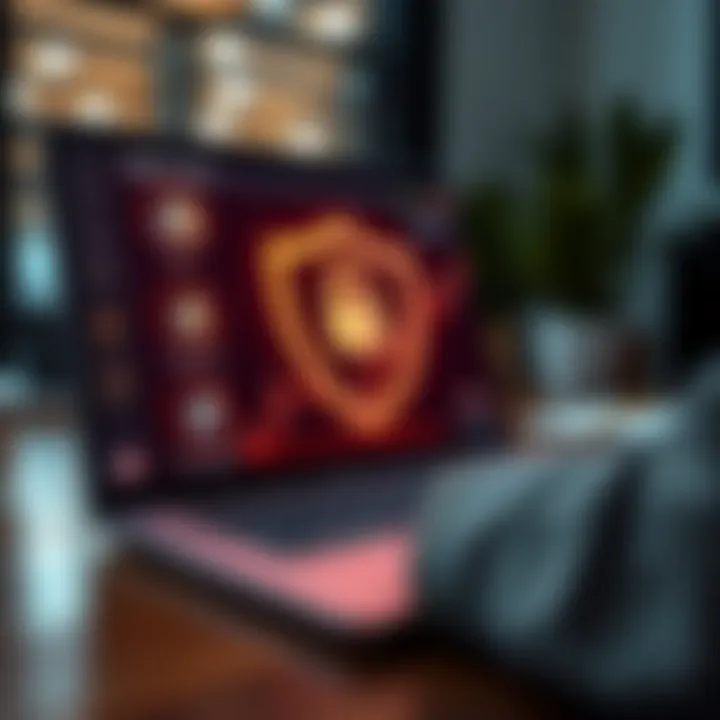 Visual representation of secure online learning with a digital course interface and safety icons