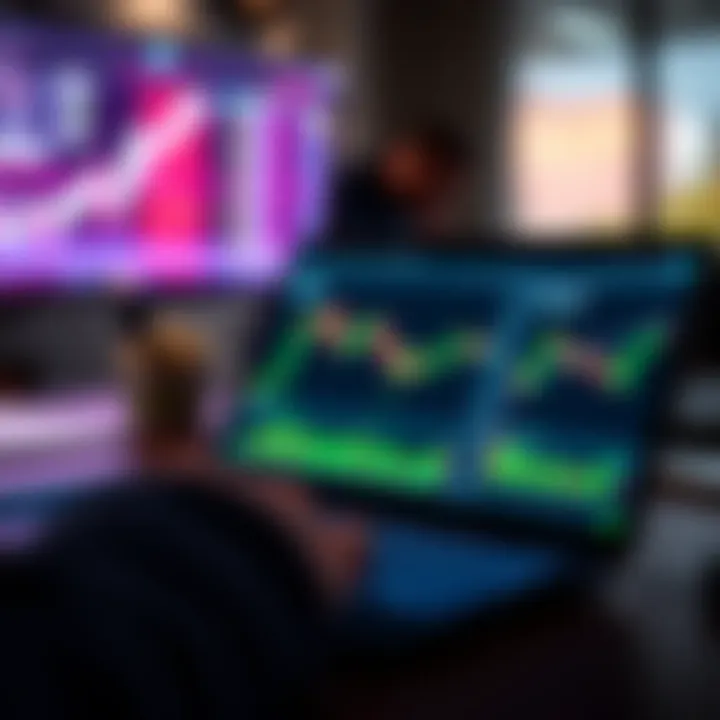 Illustration showing digital binary options trading concepts with charts and graphs