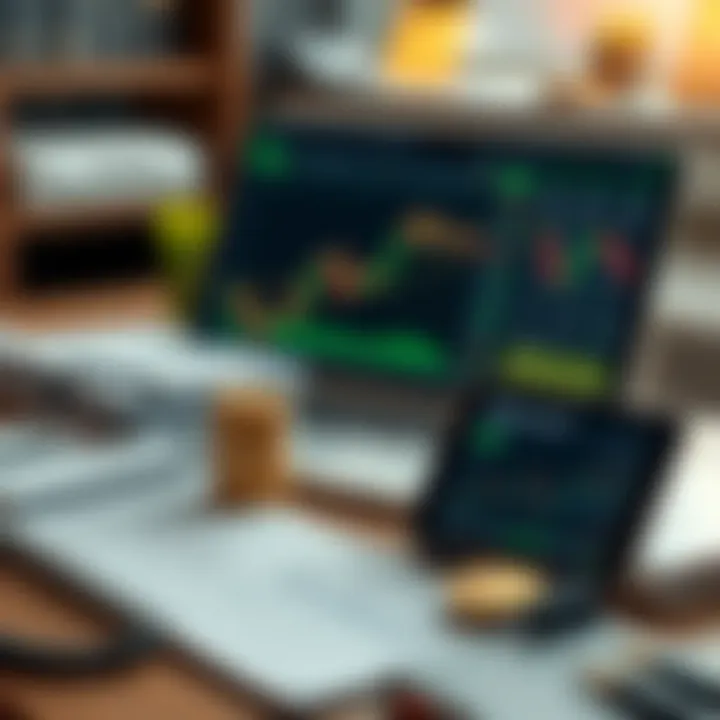 Visual representation of investing strategies with digital financial tools and educational materials