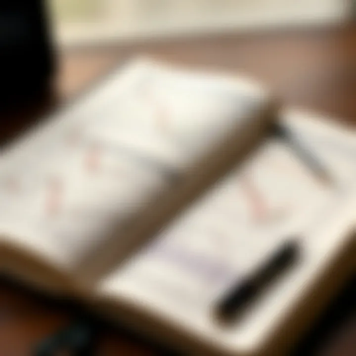 Open book with notes and financial graphs showing trading strategies