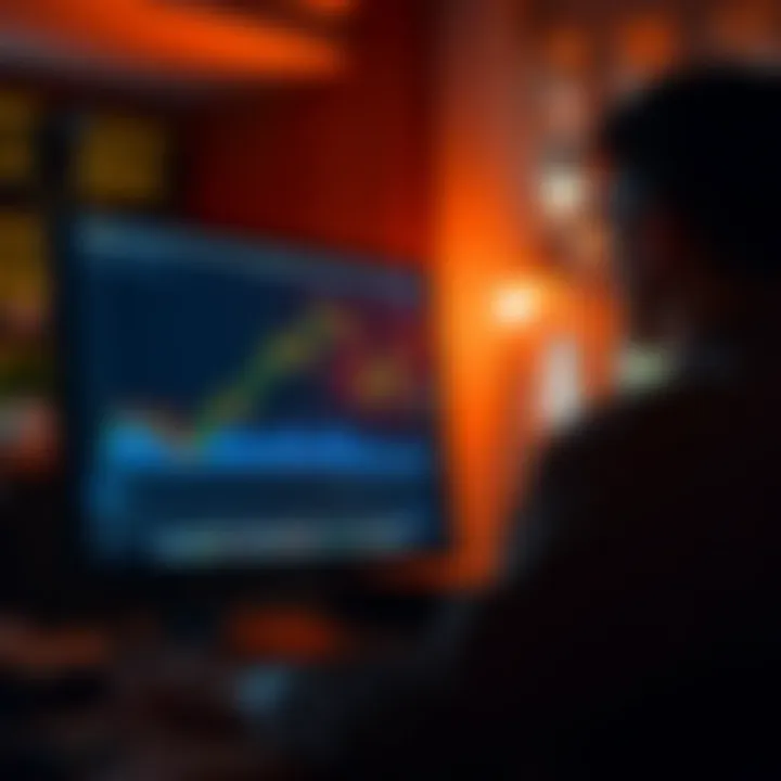 Analyzing Market Trends for Day Trading Beginners Illustration of a computer screen displaying financial charts and a trader analyzing market trends