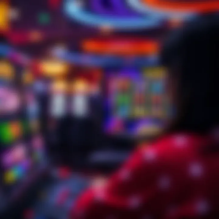 Virtual casino interface showing a player engaging with free demo slot games on screen