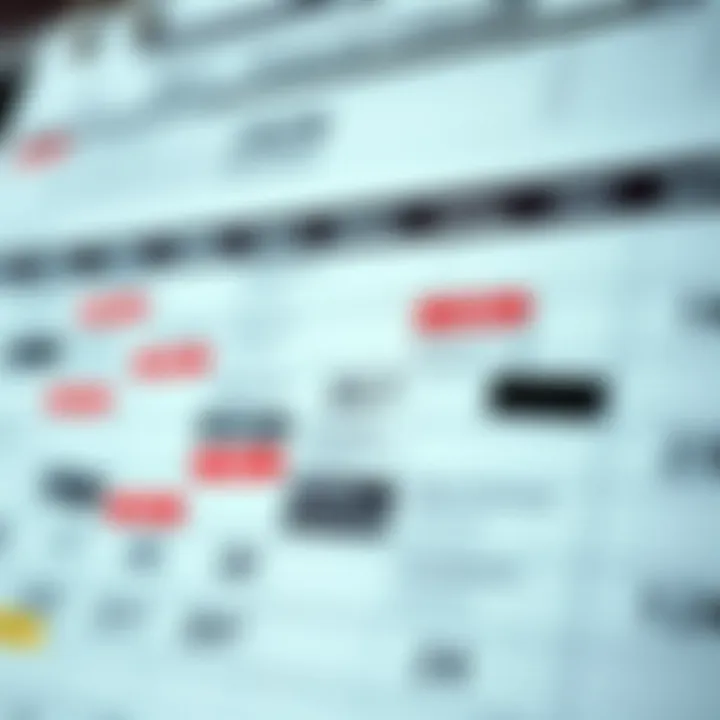 Calendar showing various economic events and financial indicators marked on different dates