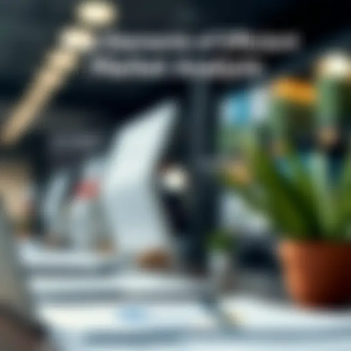 Diagram showing market analysis components including target audience, competition, and market trends