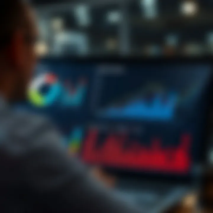 Visualization of market analysis data showing charts and graphs representing customer segments and competition