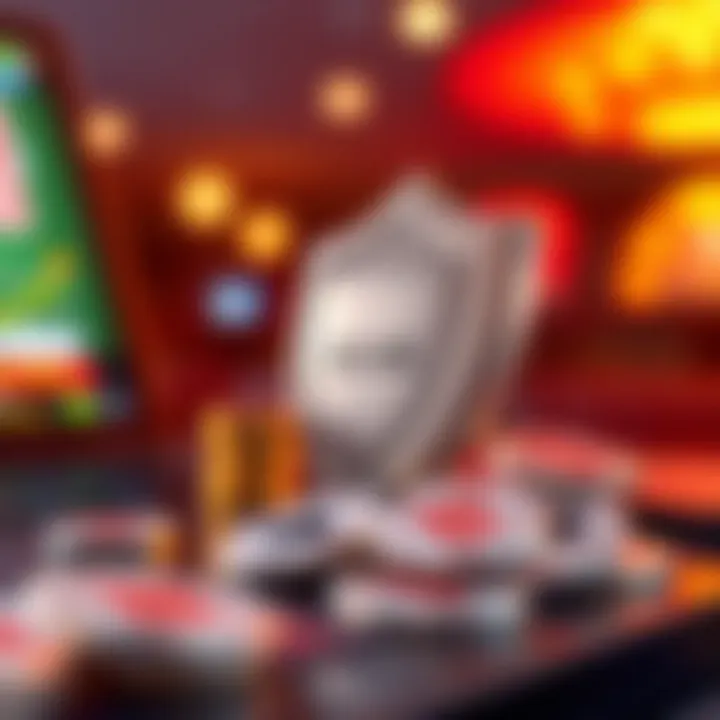 Illustration of secure online gaming with virtual tokens and a shield symbolizing safe practice