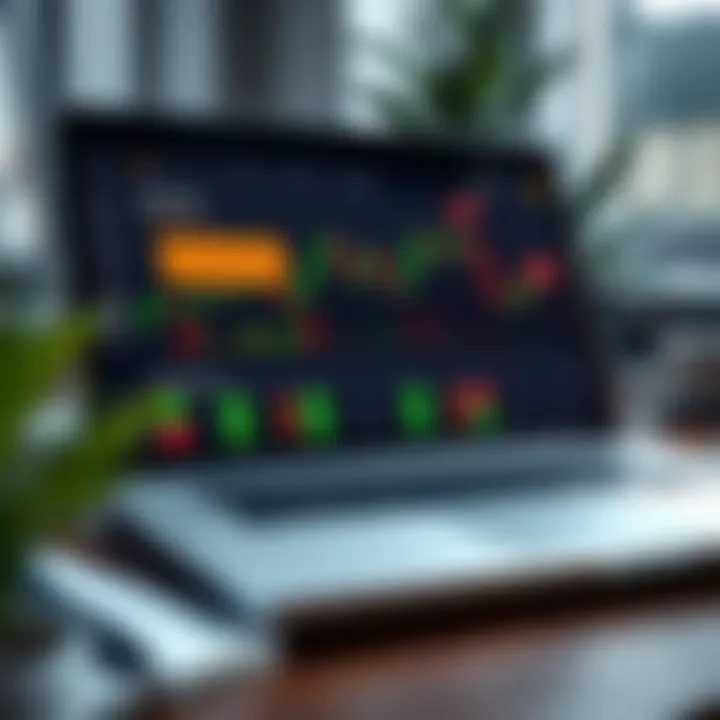 Conceptual representation of safe investment practice through a demo account on a laptop screen with financial graphs and risk-free tags
