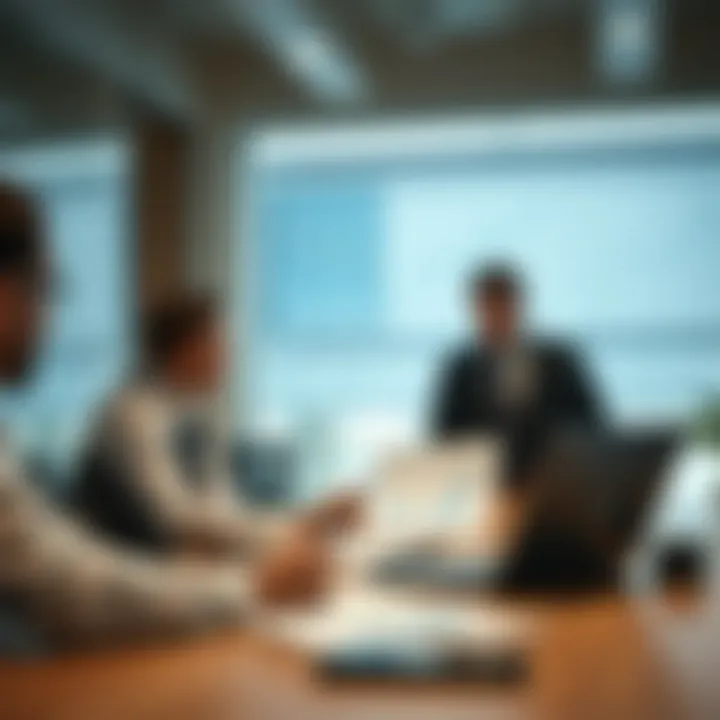 Strategic decision-making meeting with charts and reports on market data