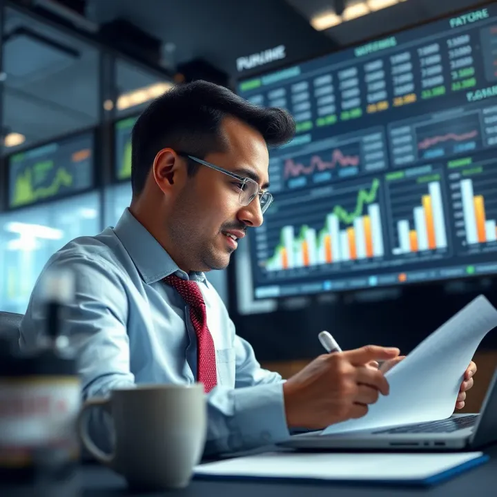 Businessperson analyzing financial data and using tools to mitigate financial risks