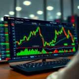 Digital interface showing binary options trading charts and statistics