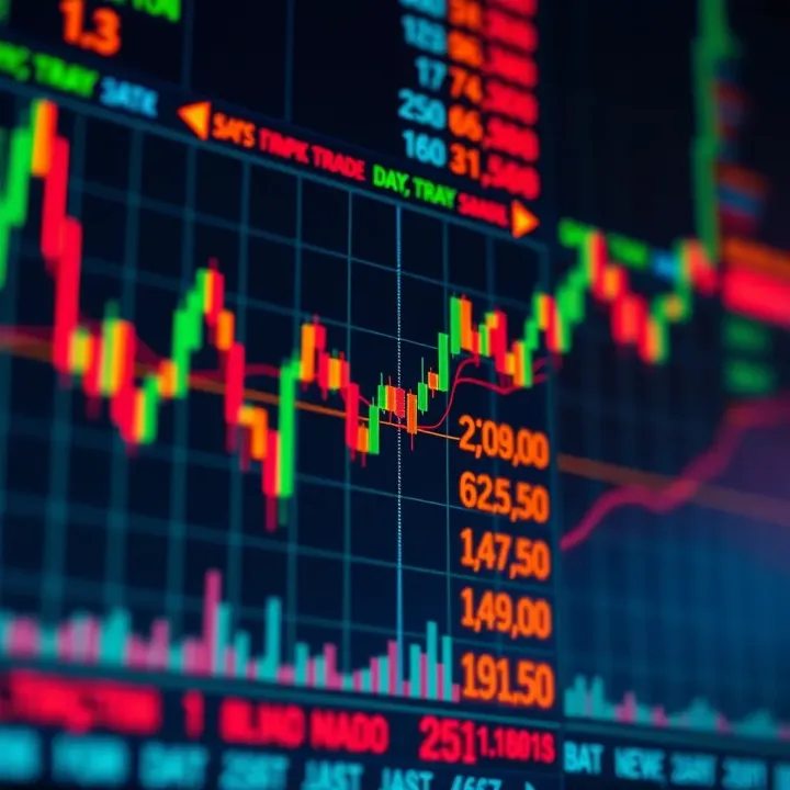 Graph showing fluctuating stock prices indicating day trading activity