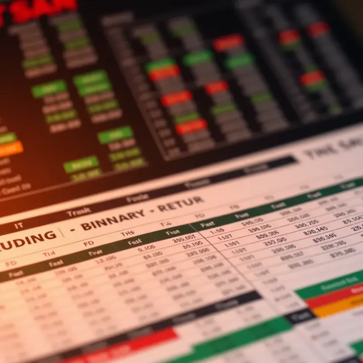 Detailed view of a financial spreadsheet highlighting key functions for tracking and maximizing binary options results