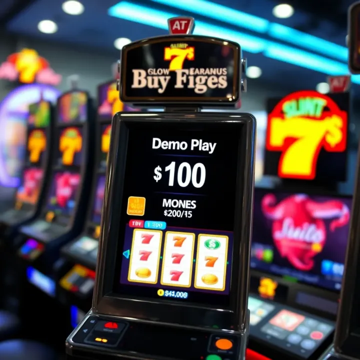 Slot machine interface showing demo play mode with virtual credits