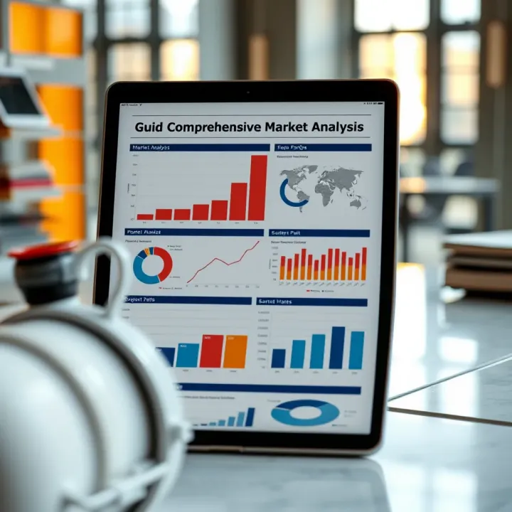 Illustration showing a detailed market analysis report with graphs and charts on a digital device