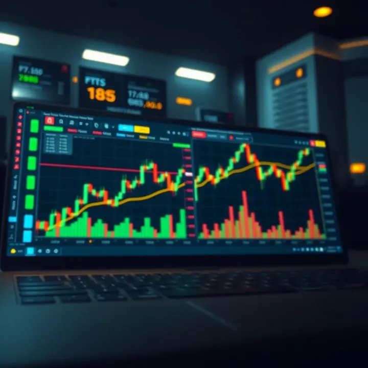 Graphical representation of a trading platform interface with charts and indicators for practice
