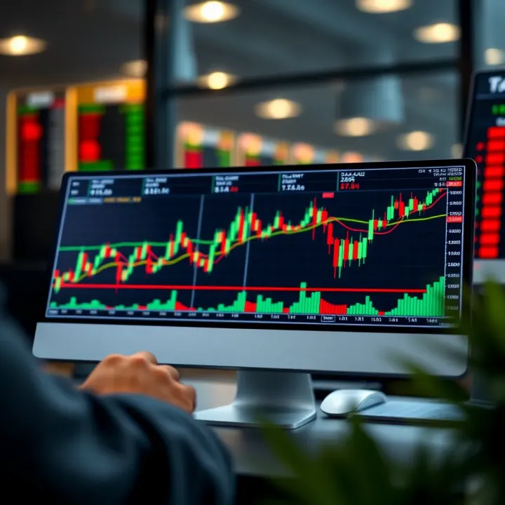 Illustration showing a digital trading platform interface with graphs and charts for practicing financial trades