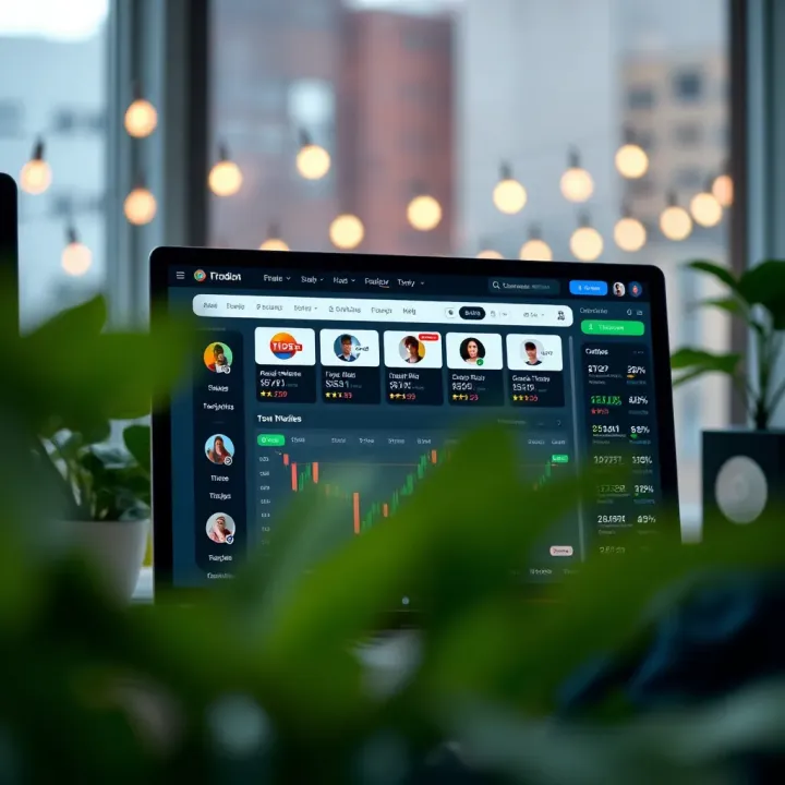 User interface of a popular Brazilian copy trading platform displaying trader profiles and investment options