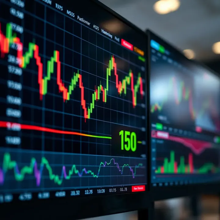 Chart showing financial market trends with trading indicators