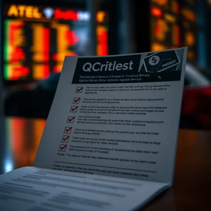 Checklist highlighting key criteria for selecting a reliable binary options signals service