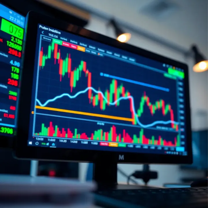 Binary options trading concepts with charts and indicators on a digital screen