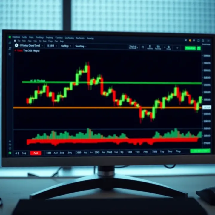 Binary options trading chart with upward and downward trends on a digital screen illustrating investment strategies