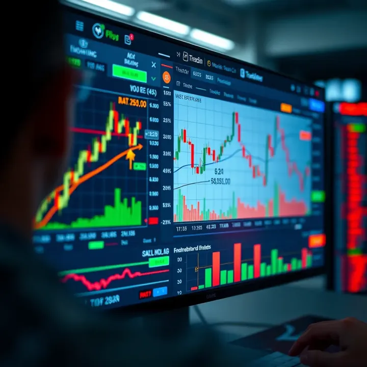 User interface of a day trading platform displaying charts and trade options