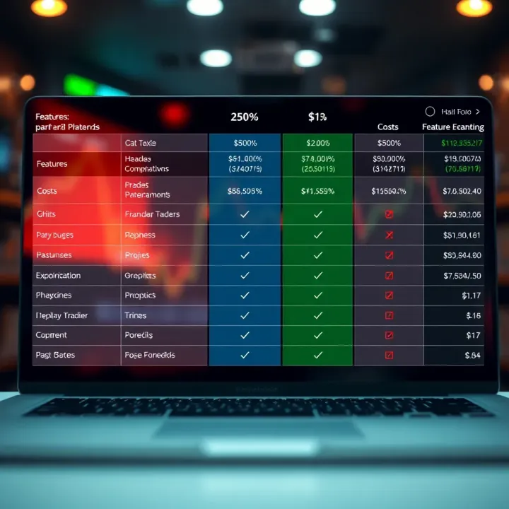 Comparison chart showing features and costs of multiple day trading platforms