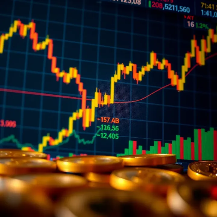 Graph showing bitcoin price fluctuations with trading indicators