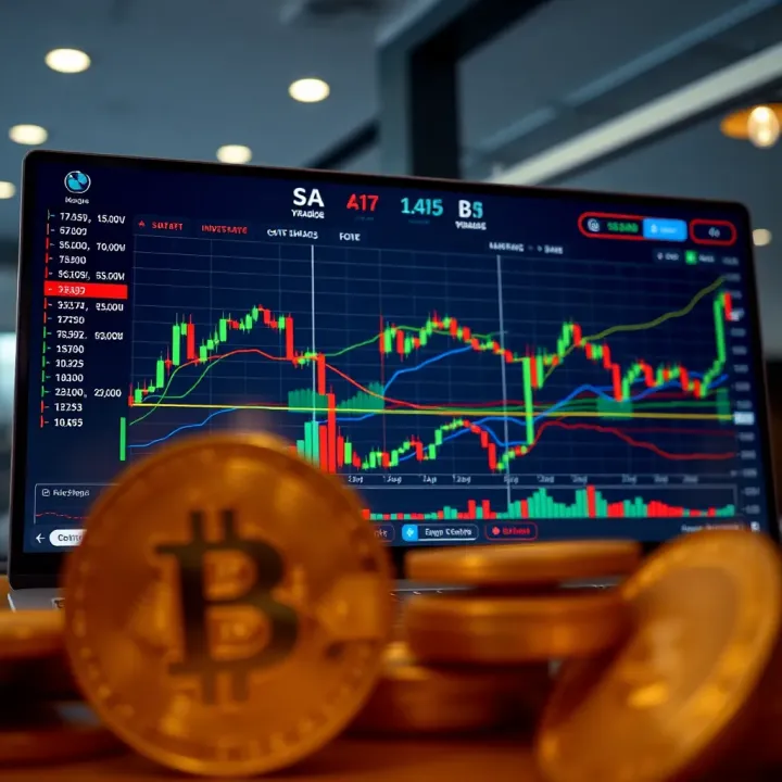 Digital interface displaying cryptocurrency trading tools and charts