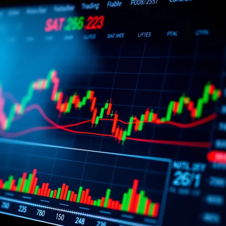 Chart displaying financial market fluctuations and candlestick patterns for day trading analysis